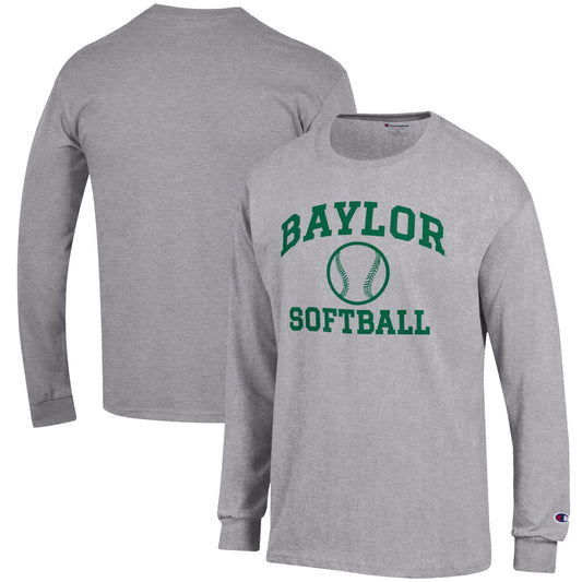 Men's Champion Gray Baylor Bears Softball Icon Long Sleeve T-Shirt