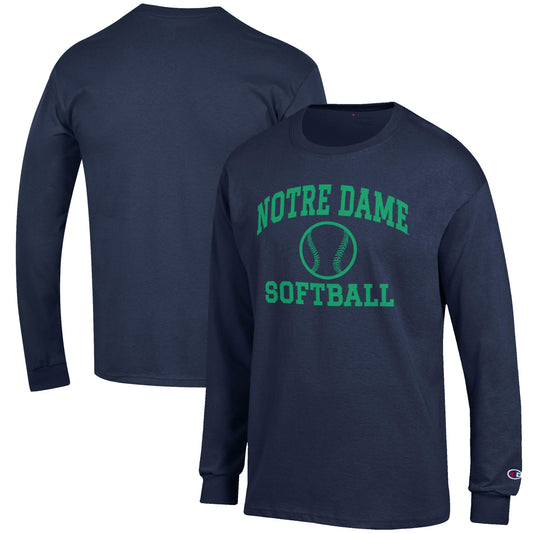 Men's Champion Navy Notre Dame Fighting Irish Softball Icon Long Sleeve T-Shirt