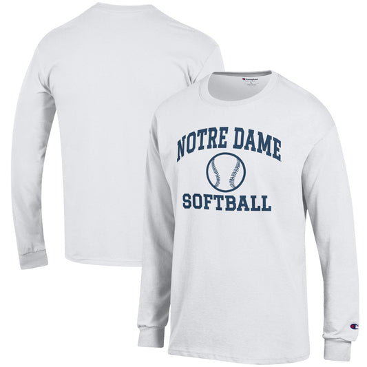 Men's Champion White Notre Dame Fighting Irish Softball Icon Long Sleeve T-Shirt