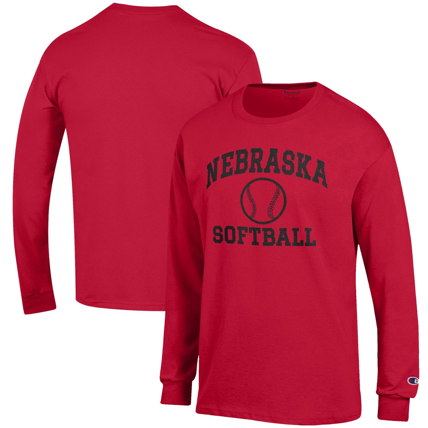 Men's Champion Scarlet Nebraska Huskers Softball Icon Long Sleeve T-Shirt