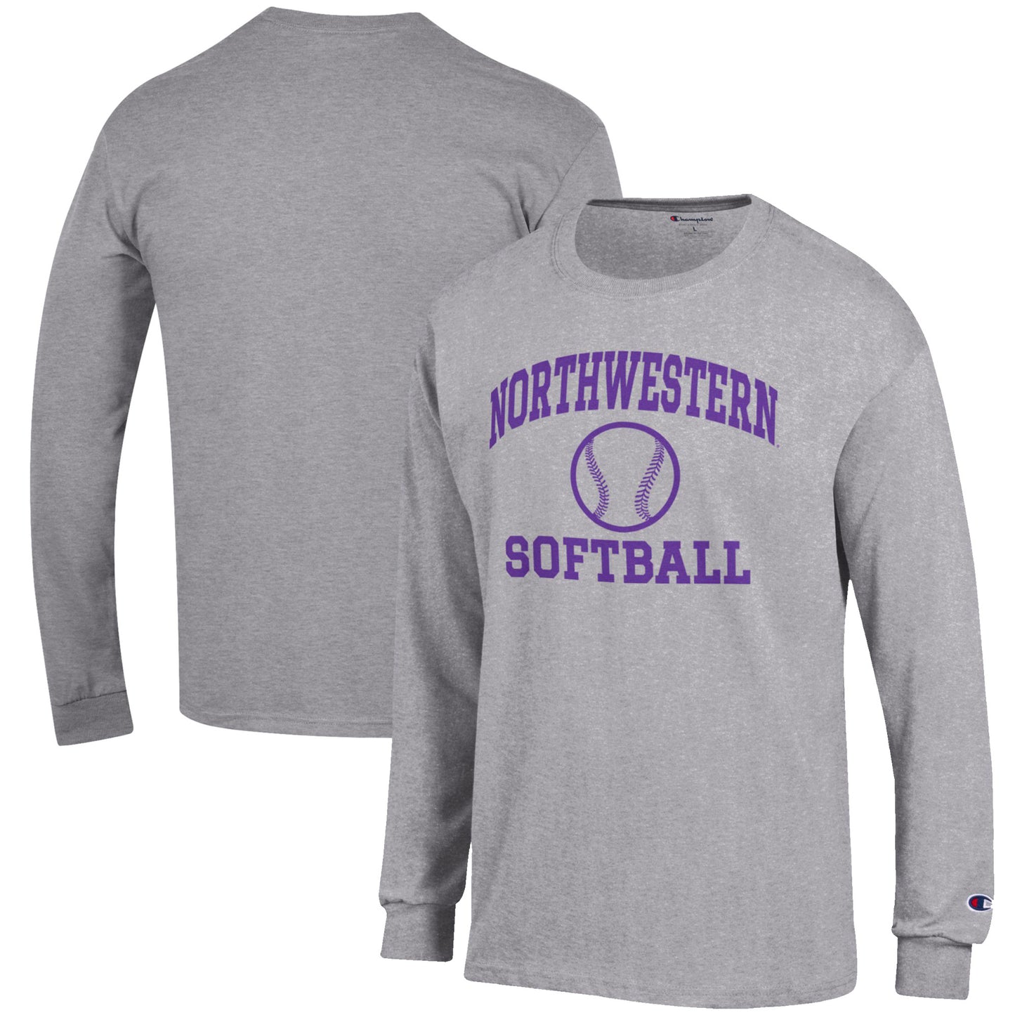 Men's Champion Gray Northwestern Wildcats Softball Icon Long Sleeve T-Shirt