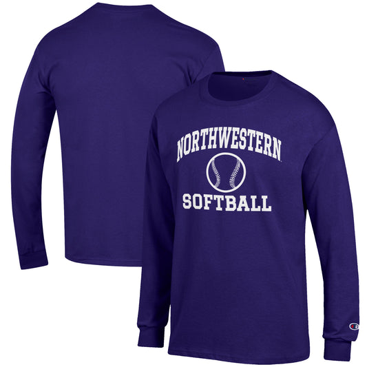 Men's Champion Purple Northwestern Wildcats Softball Icon Long Sleeve T-Shirt