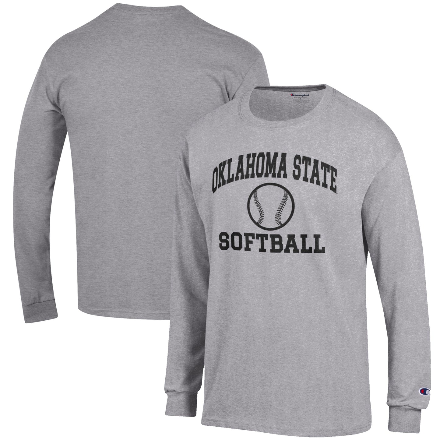 Men's Champion Gray Oklahoma State Cowboys Softball Icon Long Sleeve T-Shirt