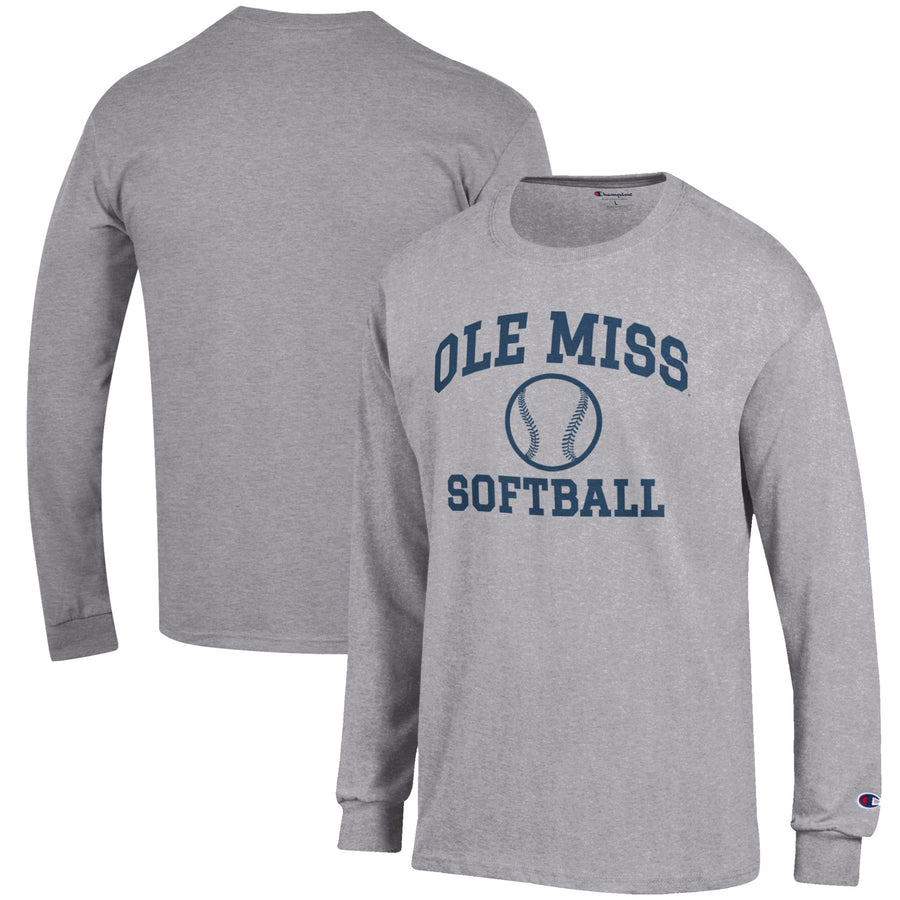 Men's Champion Gray Ole Miss Rebels Softball Icon Long Sleeve T-Shirt
