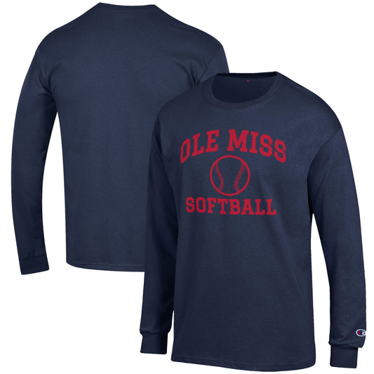 Men's Champion Navy Ole Miss Rebels Softball Icon Long Sleeve T-Shirt