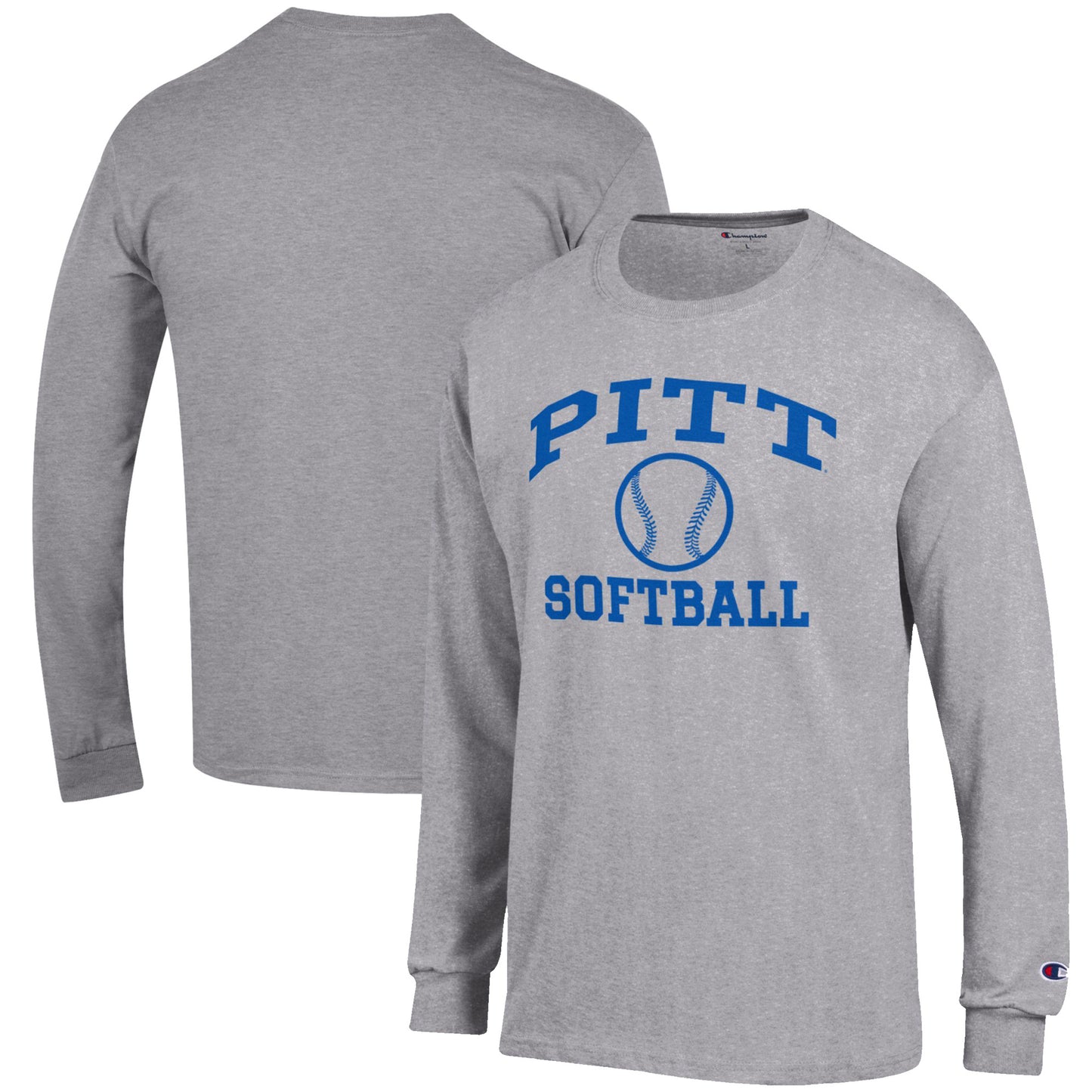 Men's Champion Gray Pitt Panthers Softball Icon Long Sleeve T-Shirt