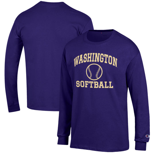 Men's Champion Purple Washington Huskies Softball Icon Long Sleeve T-Shirt