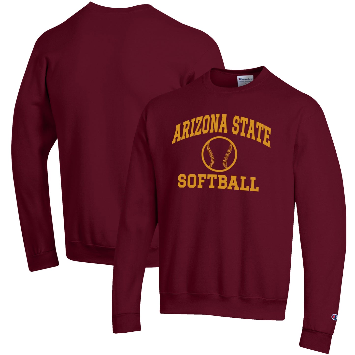 Men's Champion Maroon Arizona State Sun Devils Softball Icon Crewneck Pullover Sweatshirt