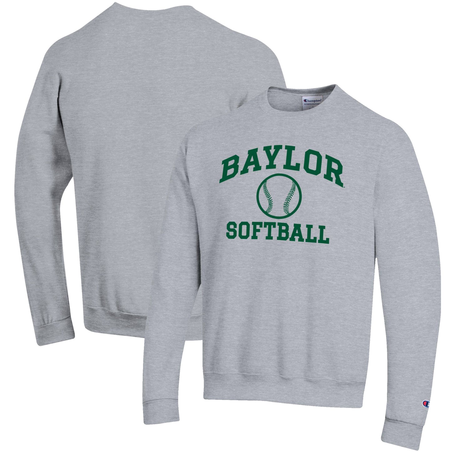 Men's Champion Gray Baylor Bears Softball Icon Crewneck Pullover Sweatshirt