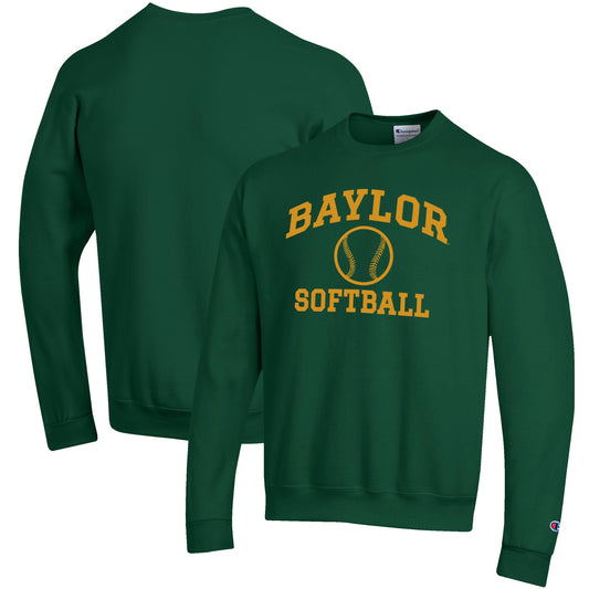 Men's Champion Green Baylor Bears Softball Icon Crewneck Pullover Sweatshirt