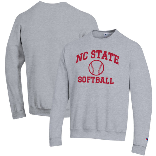 Men's Champion Gray NC State Wolfpack Softball Icon Crewneck Pullover Sweatshirt