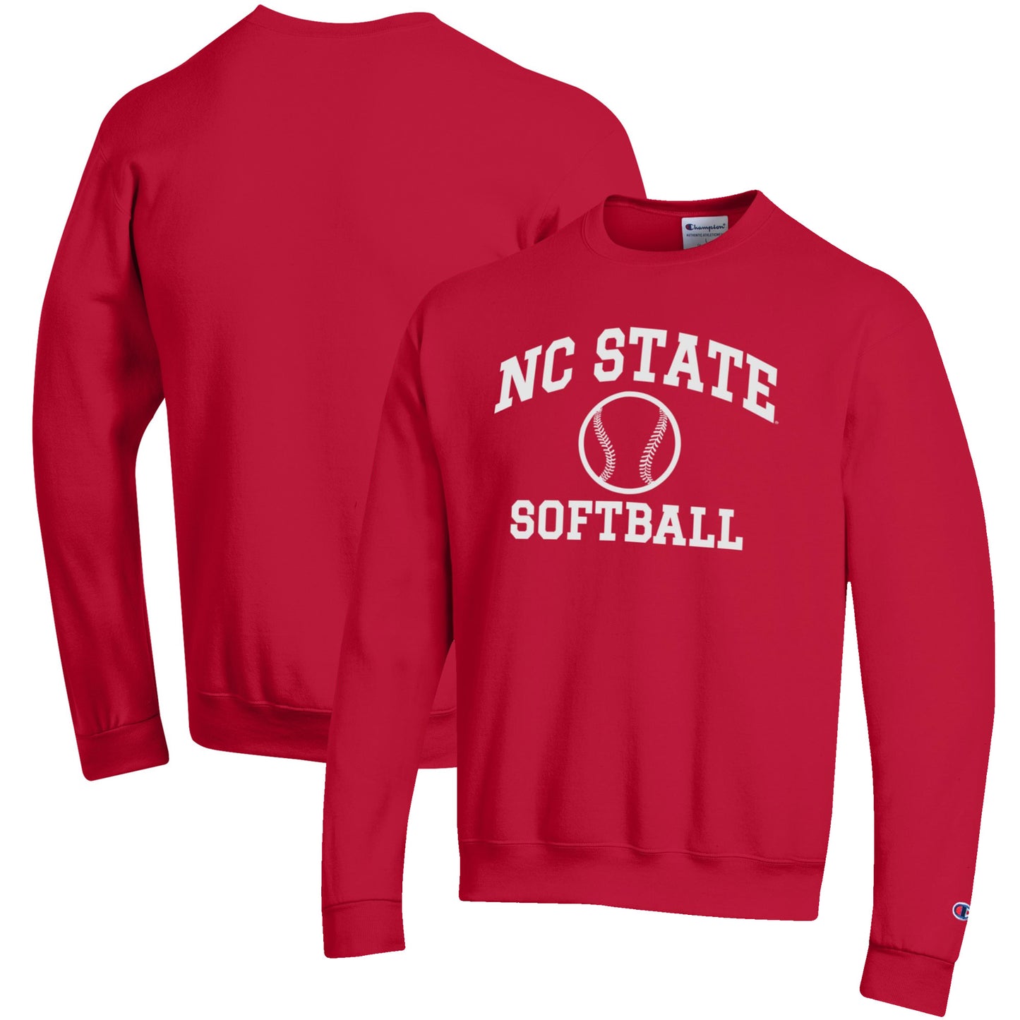 Men's Champion Red NC State Wolfpack Softball Icon Crewneck Pullover Sweatshirt