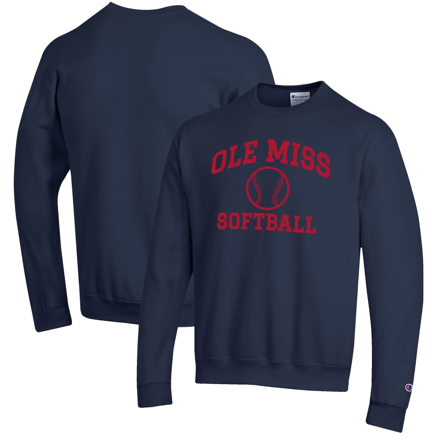 Men's Champion Navy Ole Miss Rebels Softball Icon Crewneck Pullover Sweatshirt