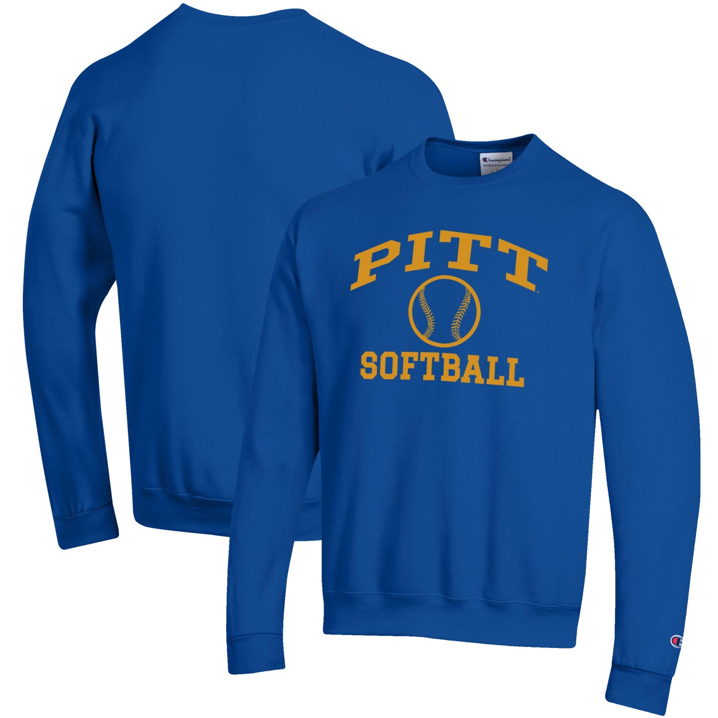 Men's Champion Royal Pitt Panthers Softball Icon Crewneck Pullover Sweatshirt