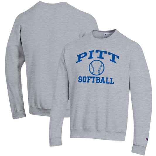 Men's Champion Gray Pitt Panthers Softball Icon Crewneck Pullover Sweatshirt