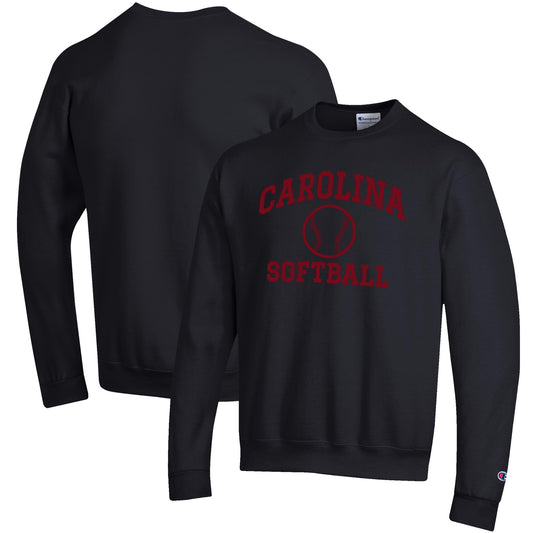 Men's Champion Black South Carolina Gamecocks Softball Icon Crewneck Pullover Sweatshirt