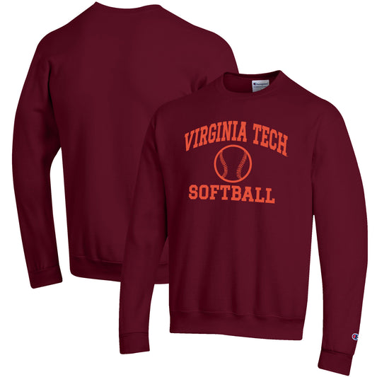 Men's Champion Maroon Virginia Tech Hokies Softball Icon Crewneck Pullover Sweatshirt