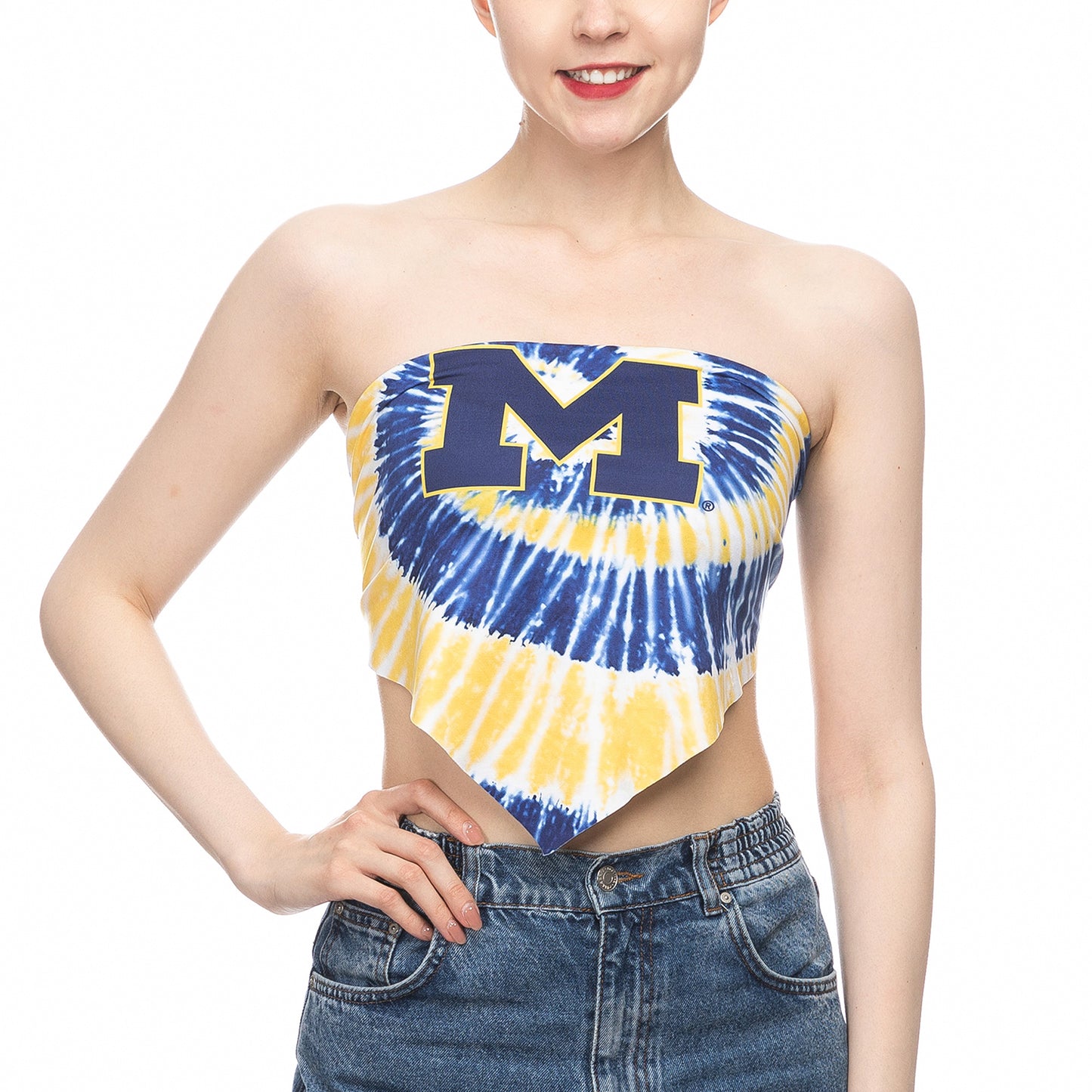 Women's ZooZatz Navy Michigan Wolverines Strapless Tie Back Top