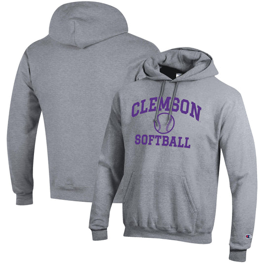 Men's Champion Gray Clemson Tigers Softball Icon Pullover Hoodie