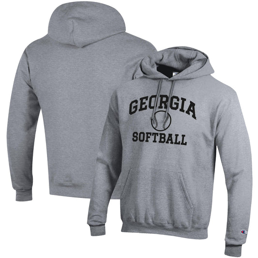 Men's Champion Gray Georgia Bulldogs Softball Icon Pullover Hoodie