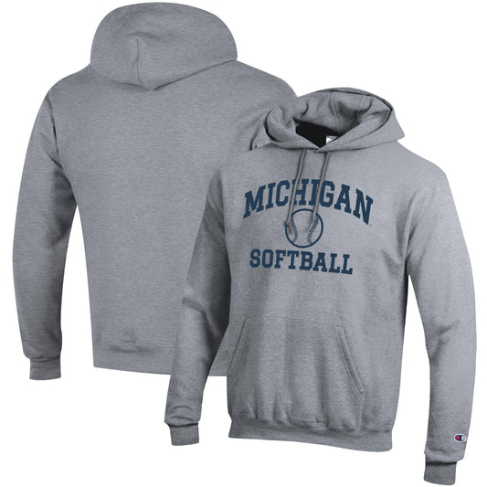 Men's Champion Gray Michigan Wolverines Softball Icon Pullover Hoodie