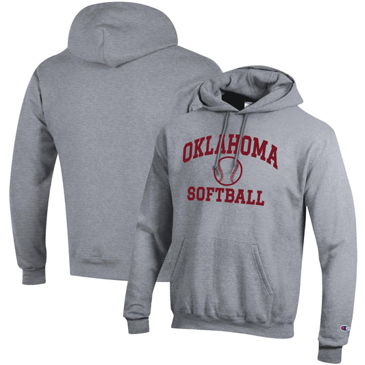 Men's Champion Gray Oklahoma Sooners Softball Icon Pullover Hoodie