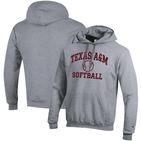 Men's Champion Gray Texas A&M Aggies Softball Icon Pullover Hoodie