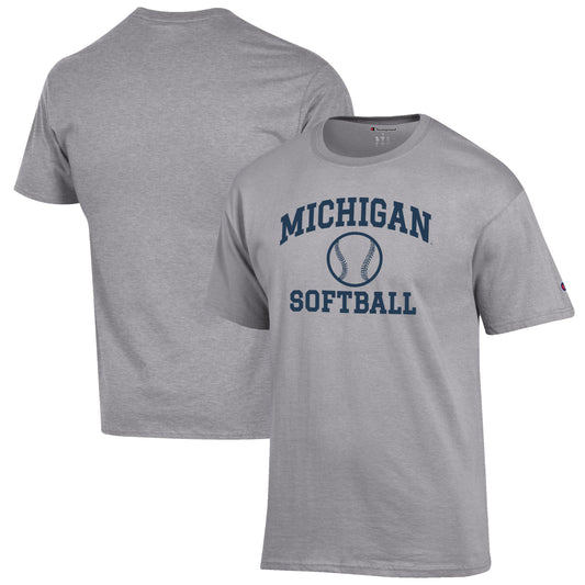 Men's Champion Gray Michigan Wolverines Softball Icon T-Shirt