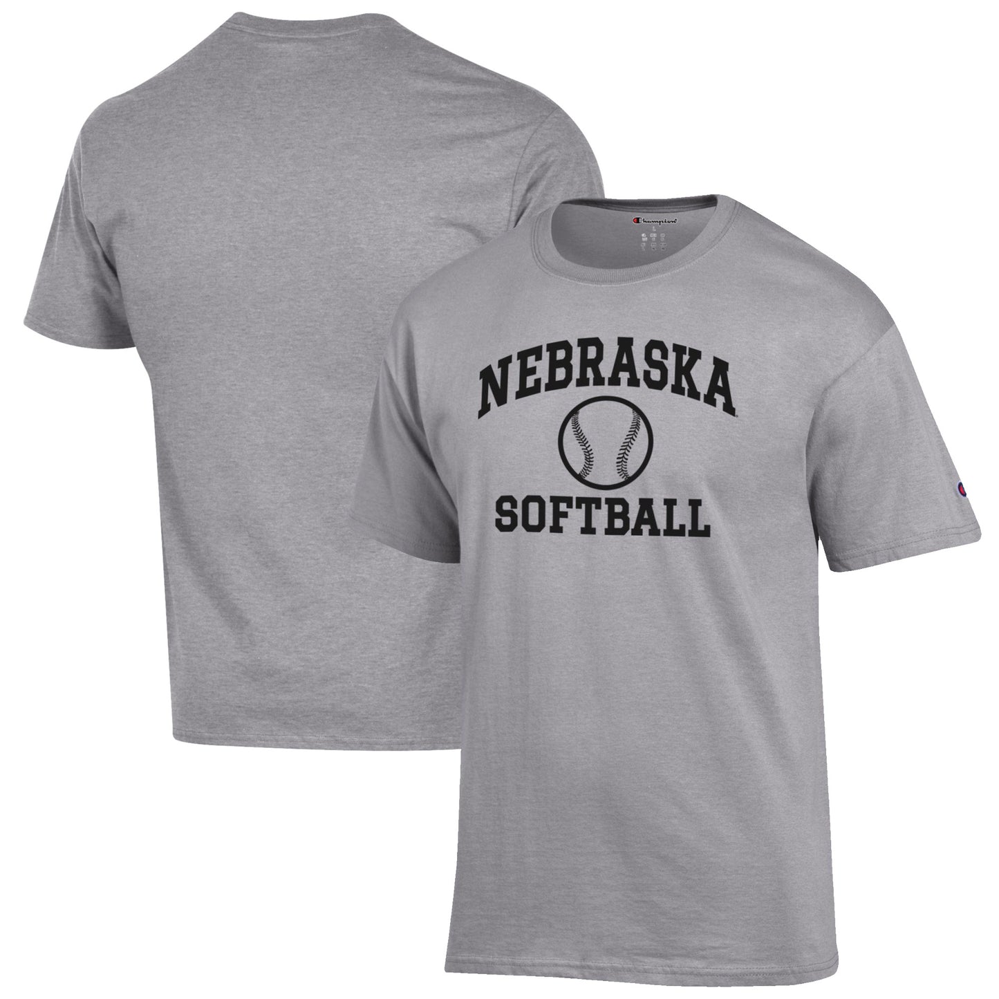 Men's Champion Gray Nebraska Huskers Softball Icon T-Shirt