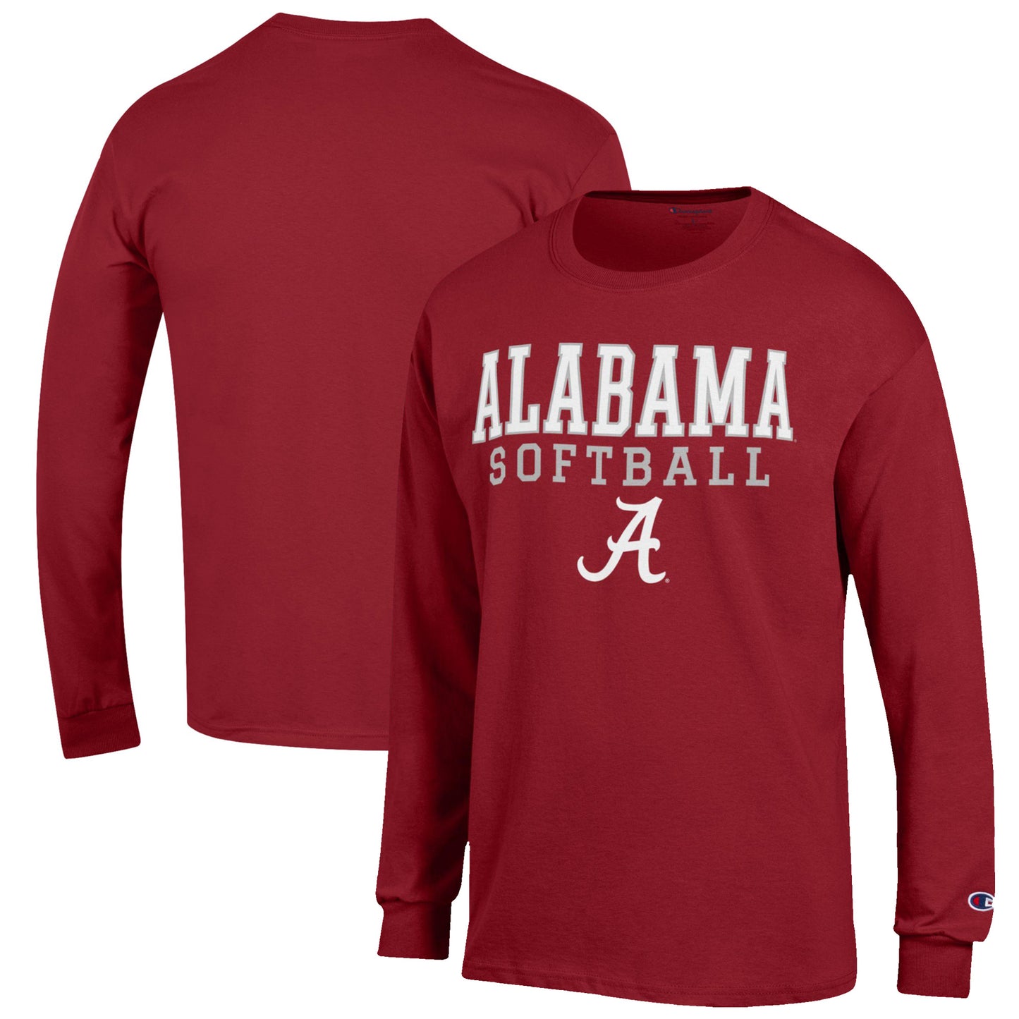 Men's Champion Crimson Alabama Crimson Tide Softball Stack Long Sleeve T-Shirt