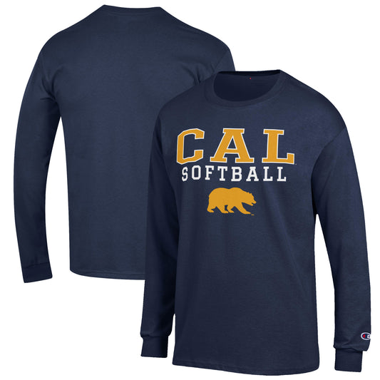 Men's Champion Navy Cal Bears Softball Stack Long Sleeve T-Shirt