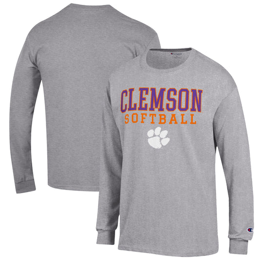 Men's Champion Gray Clemson Tigers Softball Stack Long Sleeve T-Shirt