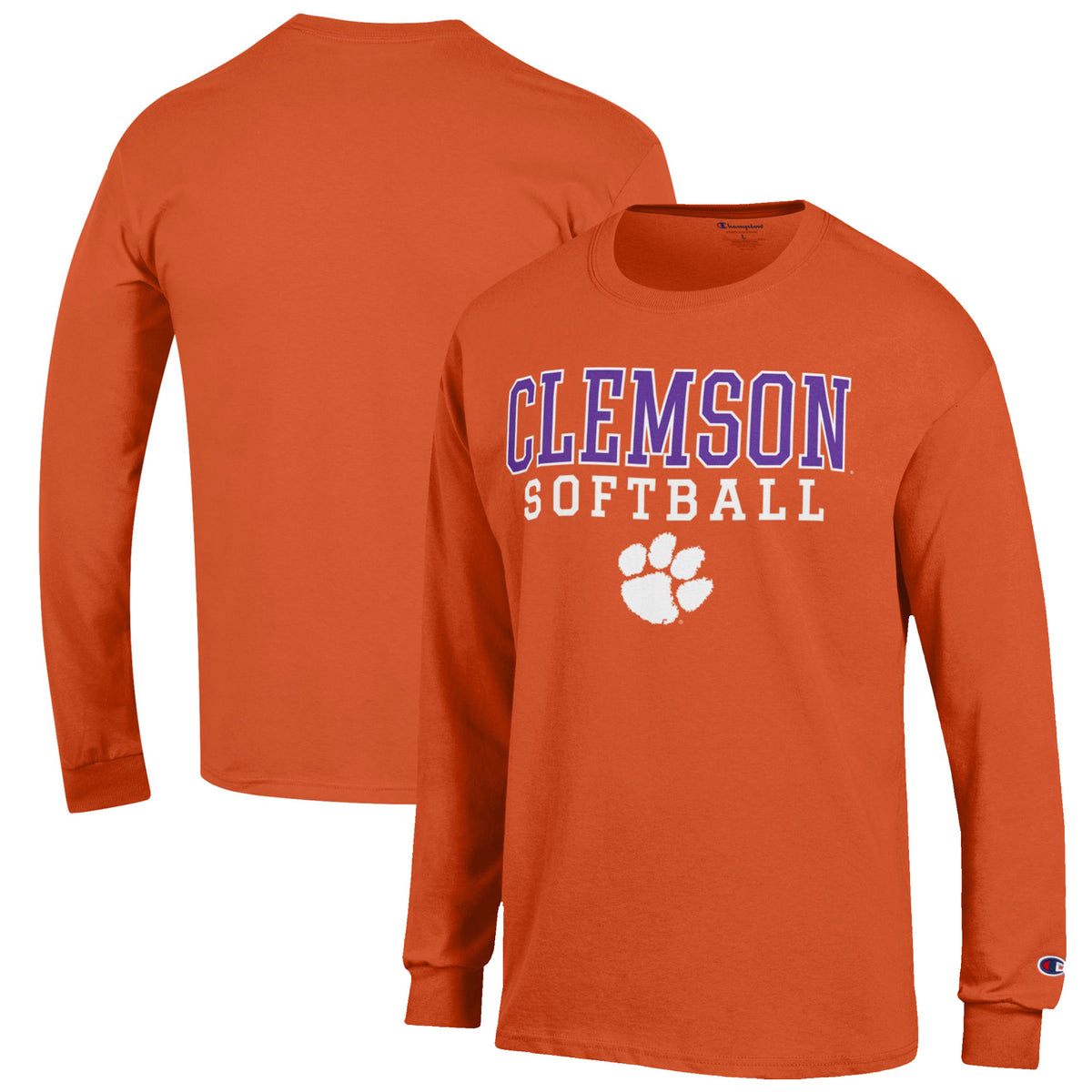 Men's Champion Orange Clemson Tigers Softball Stack Long Sleeve T-Shirt