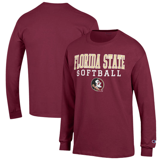 Men's Champion Garnet Florida State Seminoles Softball Stack Long Sleeve T-Shirt