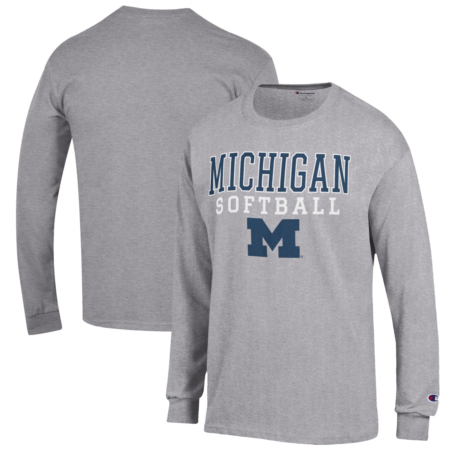 Men's Champion Gray Michigan Wolverines Softball Stack Long Sleeve T-Shirt