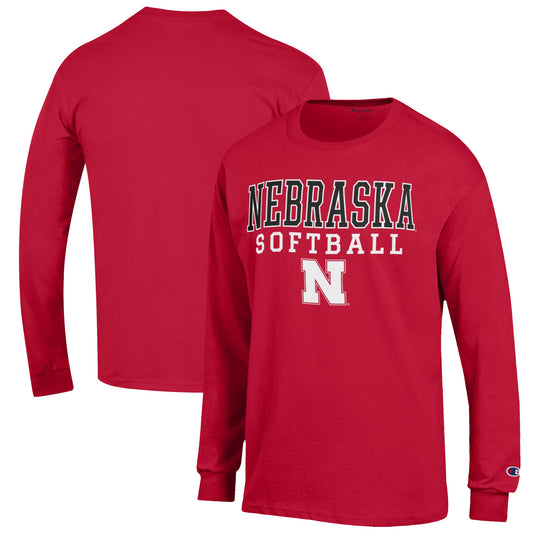 Men's Champion Scarlet Nebraska Huskers Softball Stack Long Sleeve T-Shirt