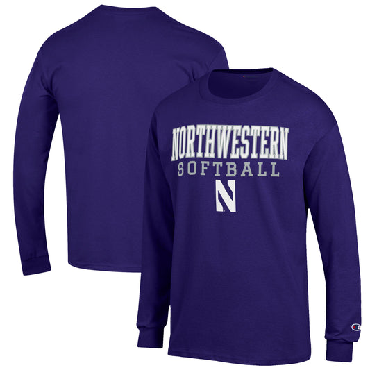 Men's Champion Purple Northwestern Wildcats Softball Stack Long Sleeve T-Shirt