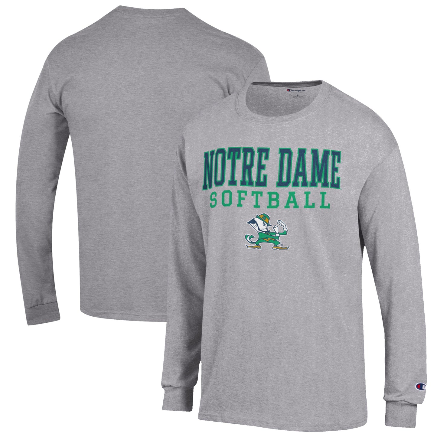 Men's Champion Gray Notre Dame Fighting Irish Softball Stack Long Sleeve T-Shirt