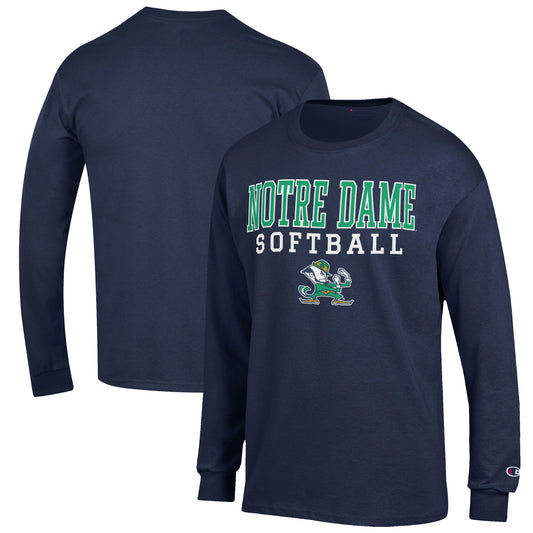 Men's Champion Navy Notre Dame Fighting Irish Softball Stack Long Sleeve T-Shirt