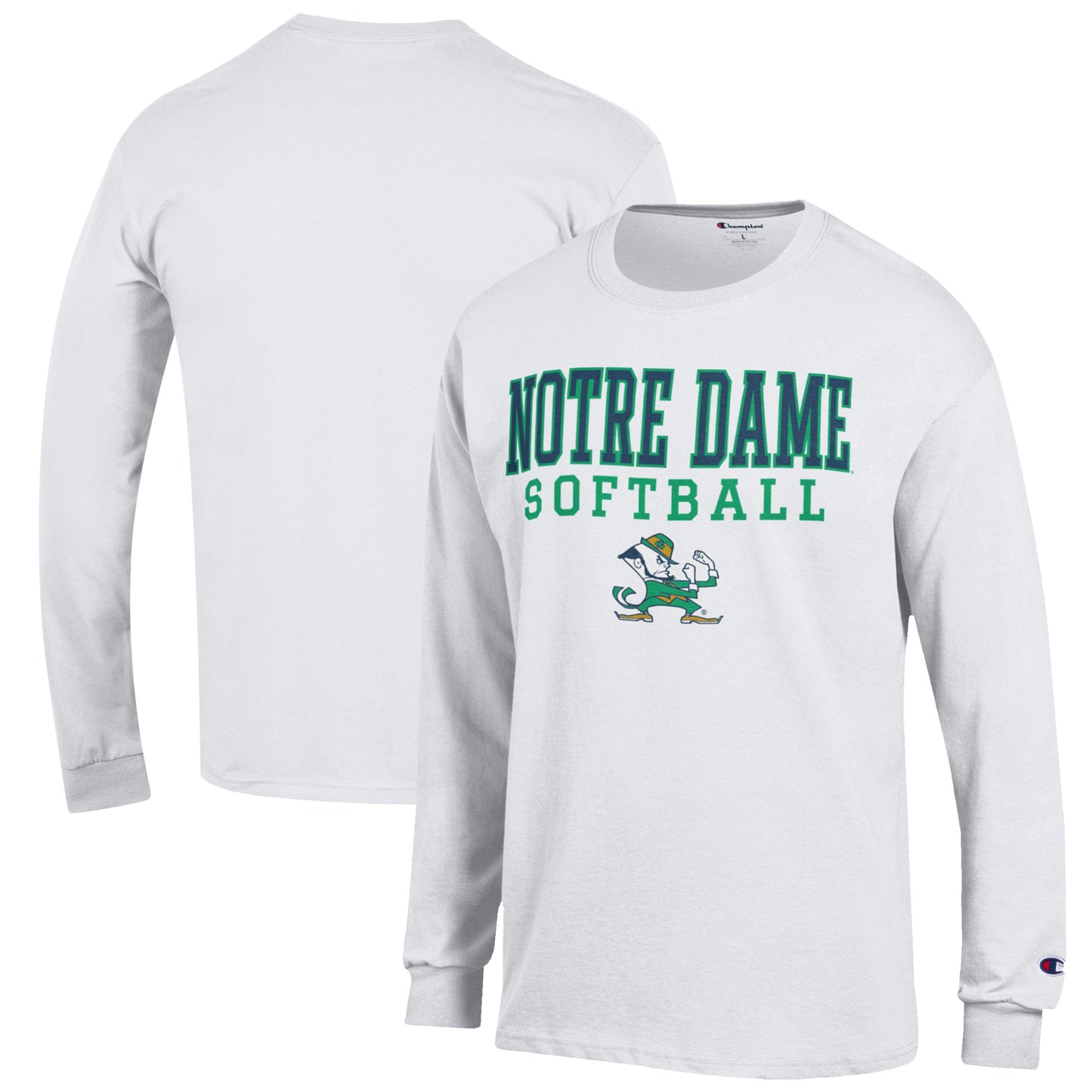 Men's Champion White Notre Dame Fighting Irish Softball Stack Long Sleeve T-Shirt