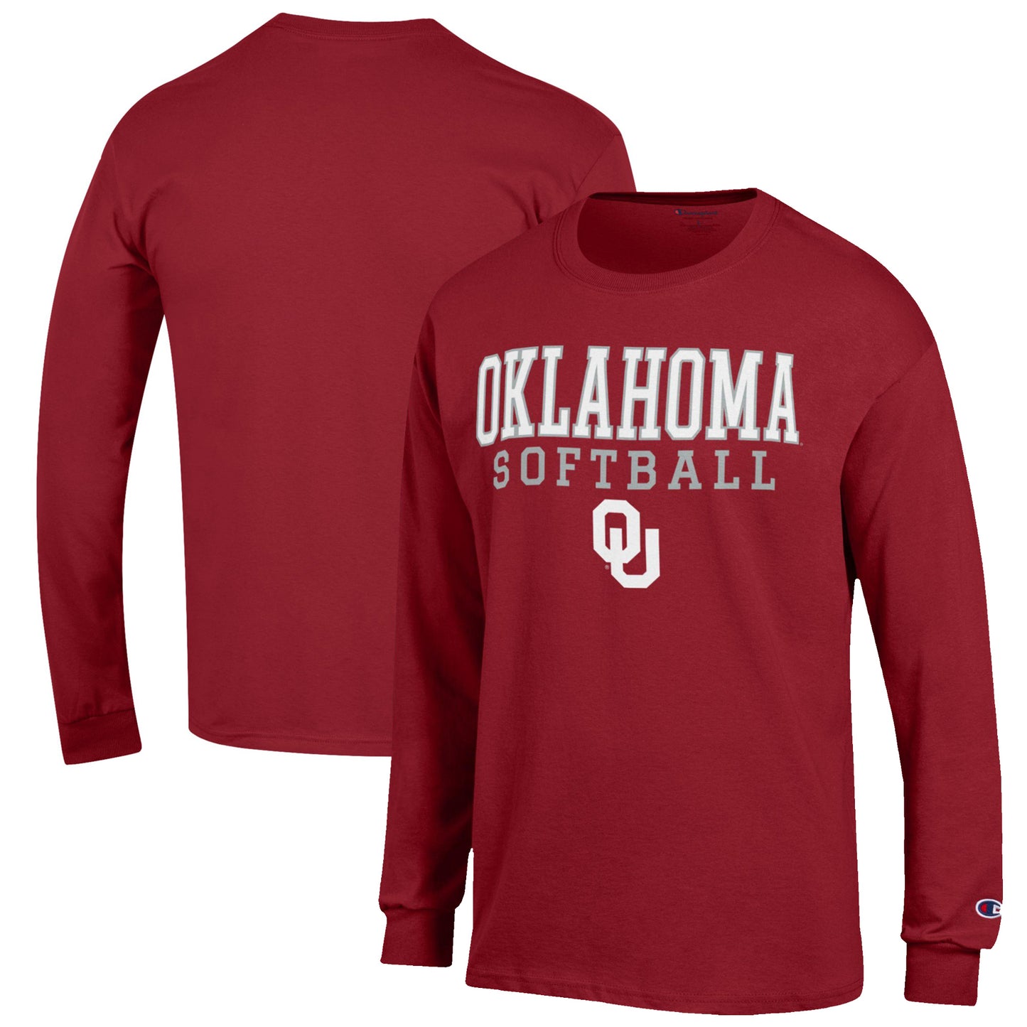 Men's Champion Crimson Oklahoma Sooners Softball Stack Long Sleeve T-Shirt