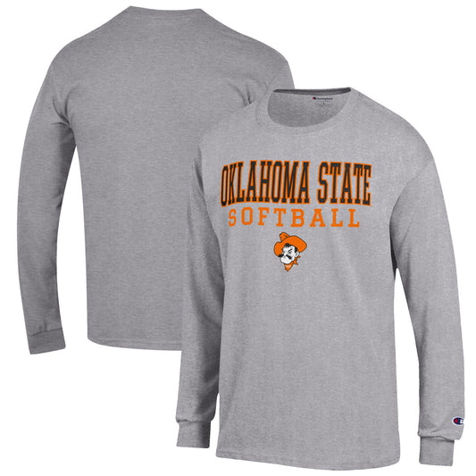 Men's Champion Gray Oklahoma State Cowboys Softball Stack Long Sleeve T-Shirt