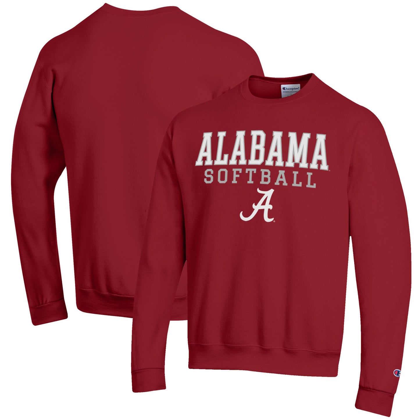 Men's Champion Crimson Alabama Crimson Tide Softball Stack Pullover Crewneck Sweatshirt