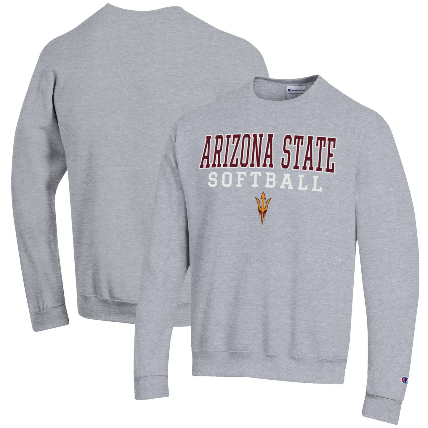 Men's Champion Gray Arizona State Sun Devils Softball Stack Pullover Crewneck Sweatshirt