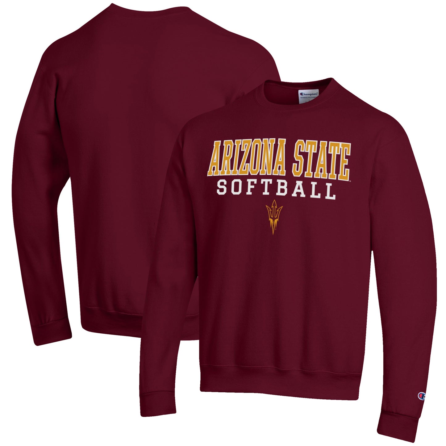 Men's Champion Maroon Arizona State Sun Devils Softball Stack Pullover Crewneck Sweatshirt