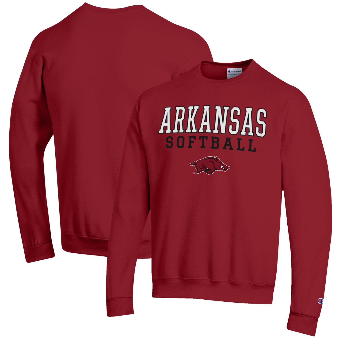 Men's Champion Cardinal Arkansas Razorbacks Softball Stack Pullover Crewneck Sweatshirt