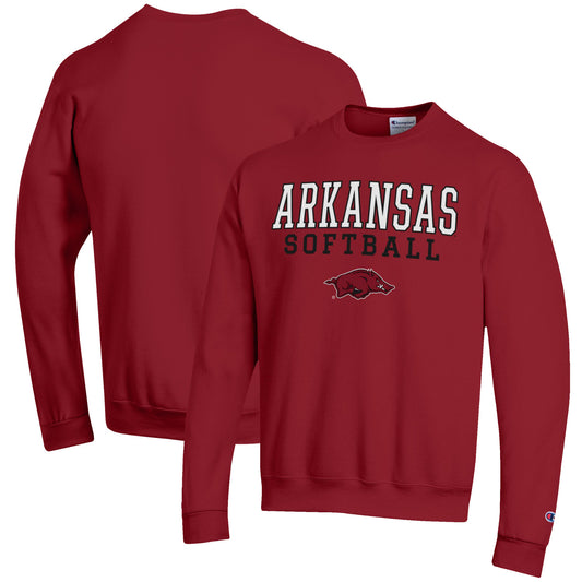 Men's Champion Cardinal Arkansas Razorbacks Softball Stack Pullover Crewneck Sweatshirt