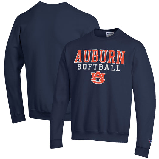 Men's Champion Navy Auburn Tigers Softball Stack Pullover Crewneck Sweatshirt