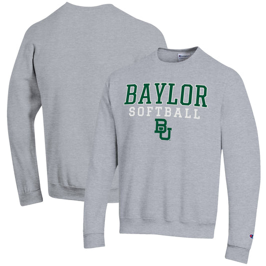 Men's Champion Gray Baylor Bears Softball Stack Pullover Crewneck Sweatshirt