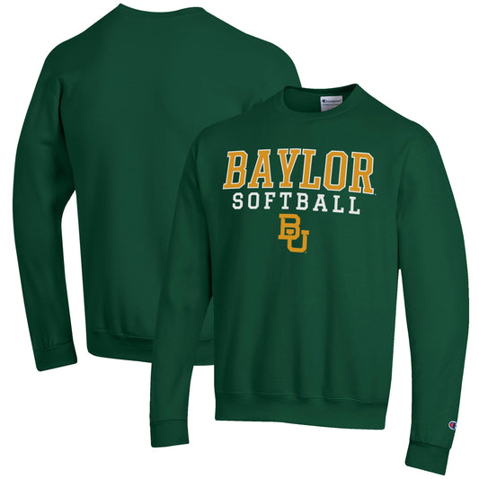 Men's Champion Green Baylor Bears Softball Stack Pullover Crewneck Sweatshirt